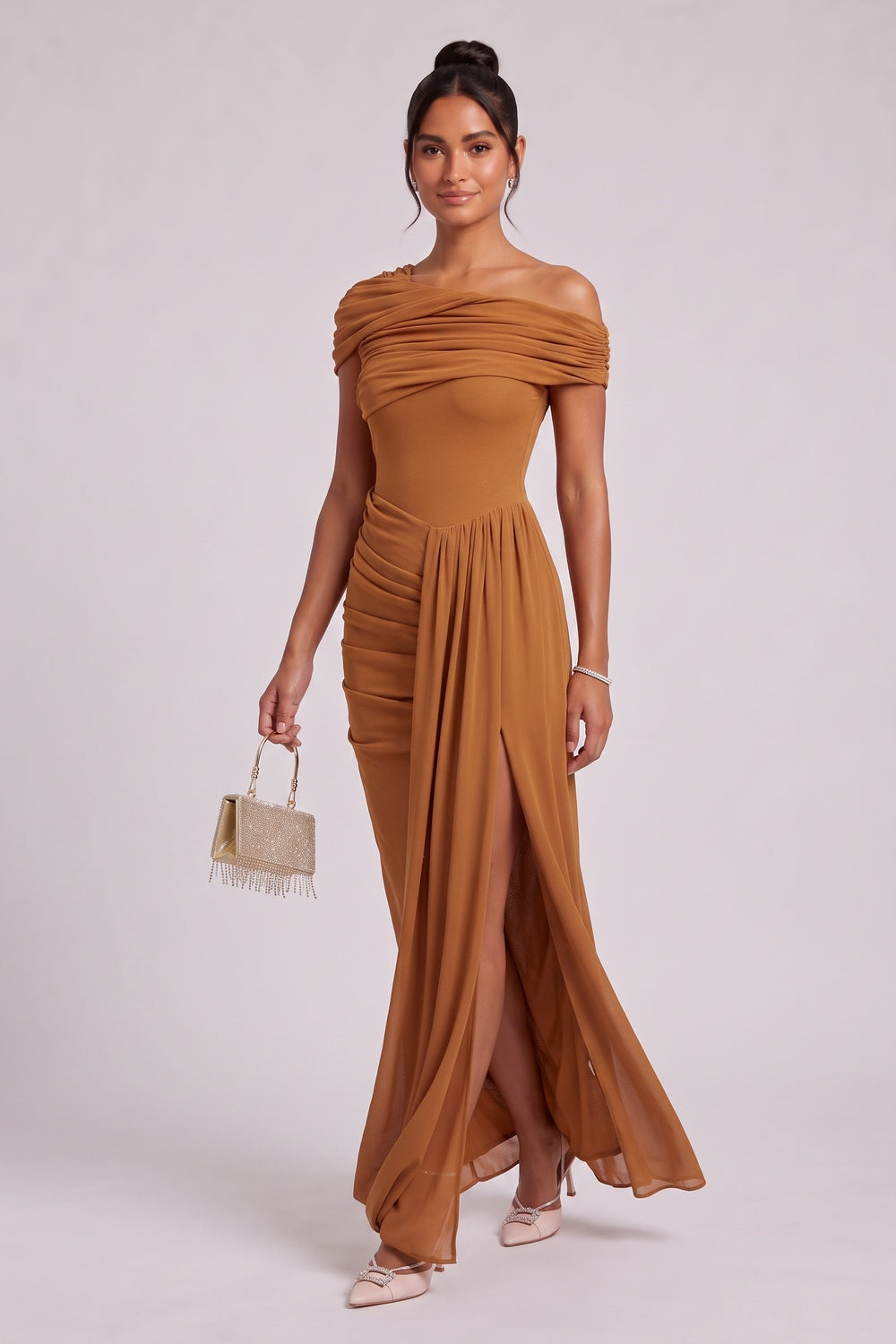 090b70131eaa3fb9 OCHRE SHEATH DRESS DRAPED OVERLAY WORK COCKTAIL