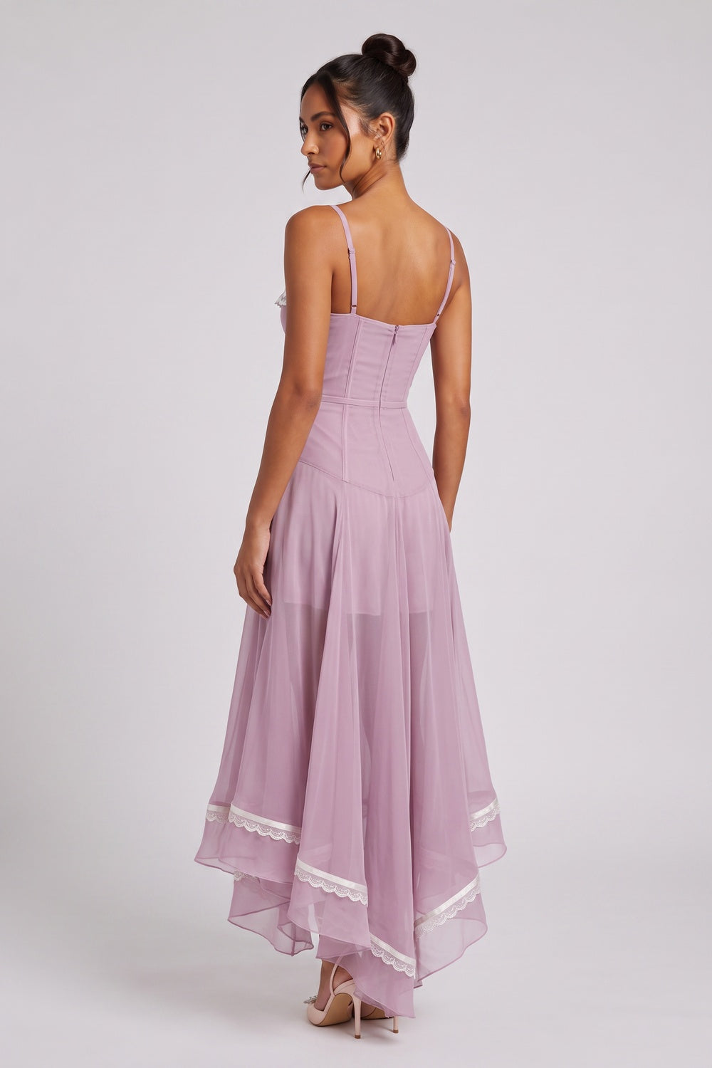 0986ec21d824aece DUSTY LAVENDER CHIFFON FIT-AND-FLARE MIDI DRESS