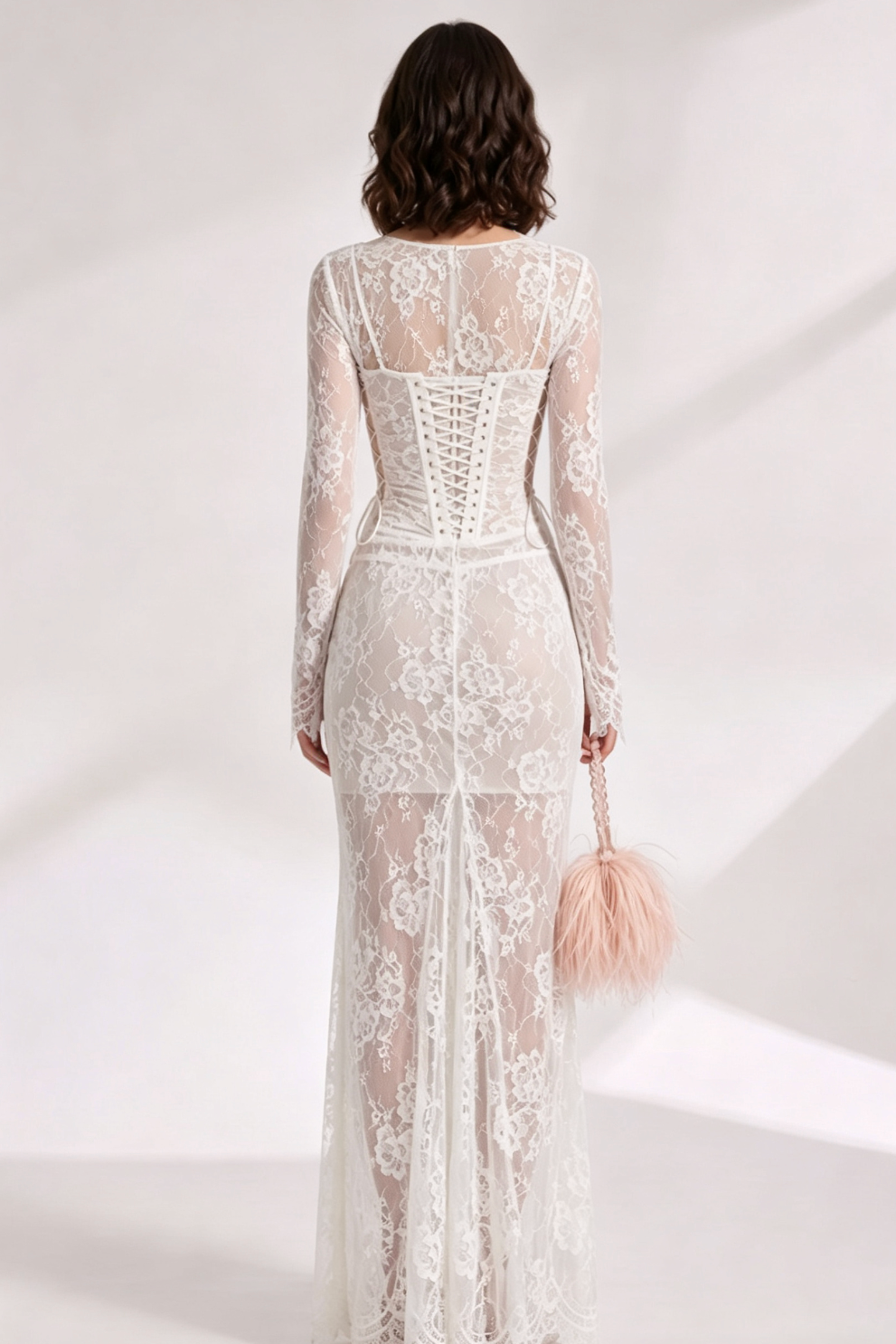 WHITE FLORAL LACE COLUMN MAXI DRESS – FORMAL