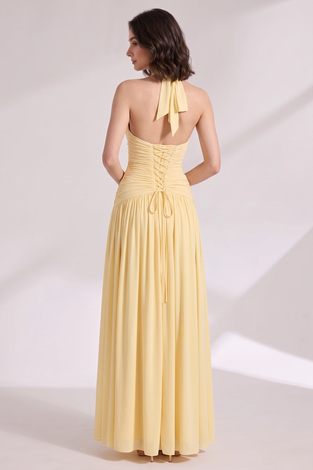 PASTEL YELLOW A-LINE MAXI DRESS | WEDDING GUEST