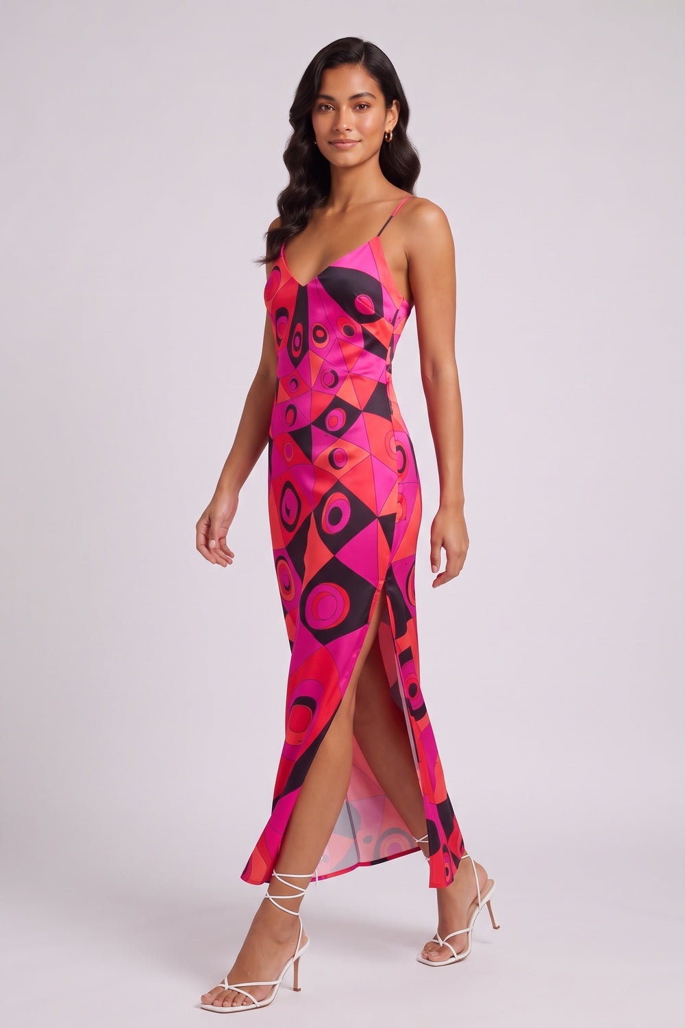 0c6d08a6ef1bc8fb HOT PINK SATIN COLUMN SLIP DRESS - FORMAL EVENING