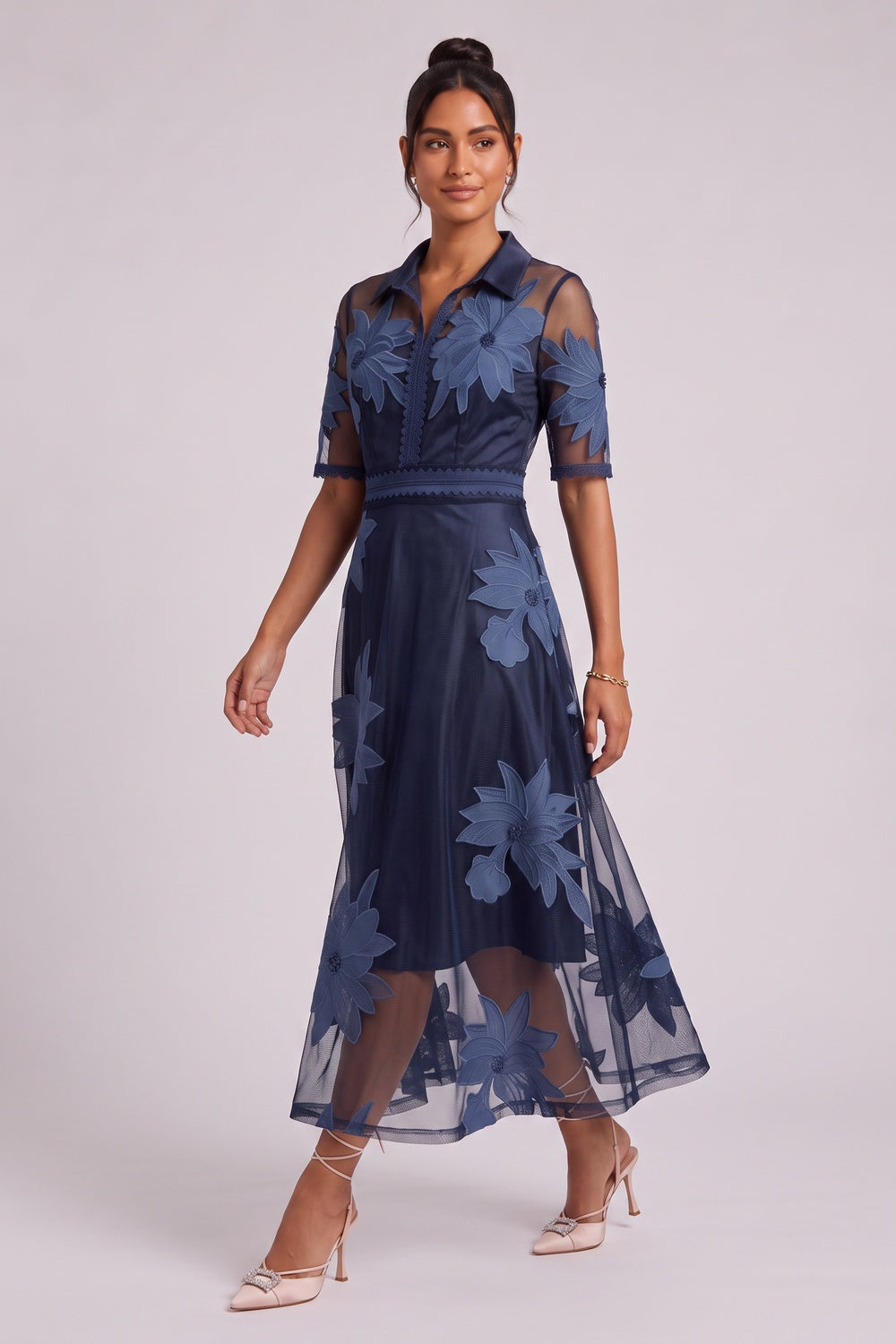 0f59250716792d05 NAVY ORGANZA A-LINE MIDI DRESS – FLORAL EMBROIDERY