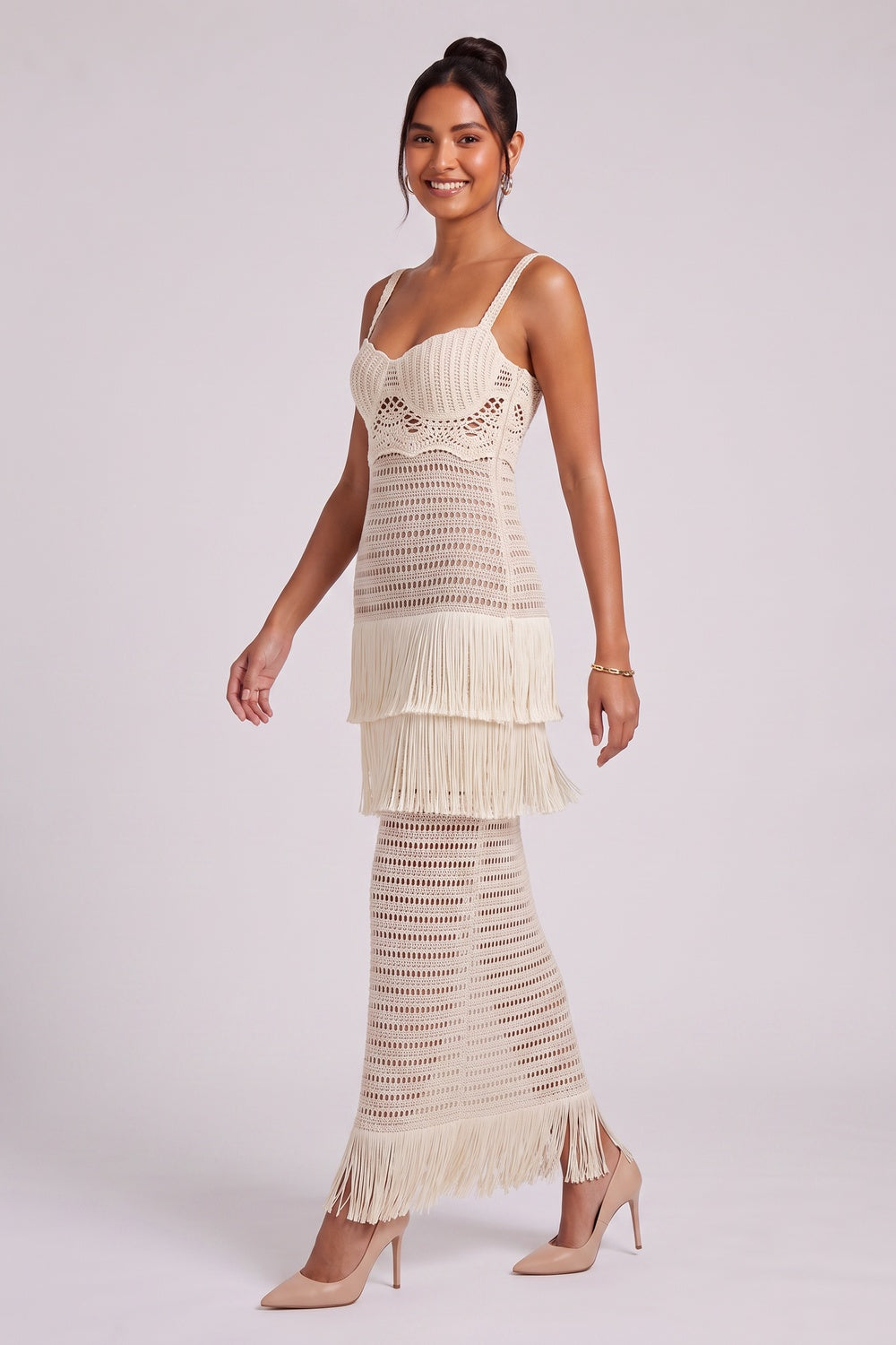 0fa5fac0e4839c48 CREAM CROCHET COLUMN DRESS - BOHO WEDDING GUEST