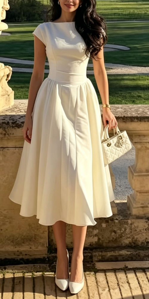 10_0c6683ef-9700-4148-bb40-a867250f3876 IVORY SATIN FIT-AND-FLARE MIDI DRESS – WEDDING GUEST