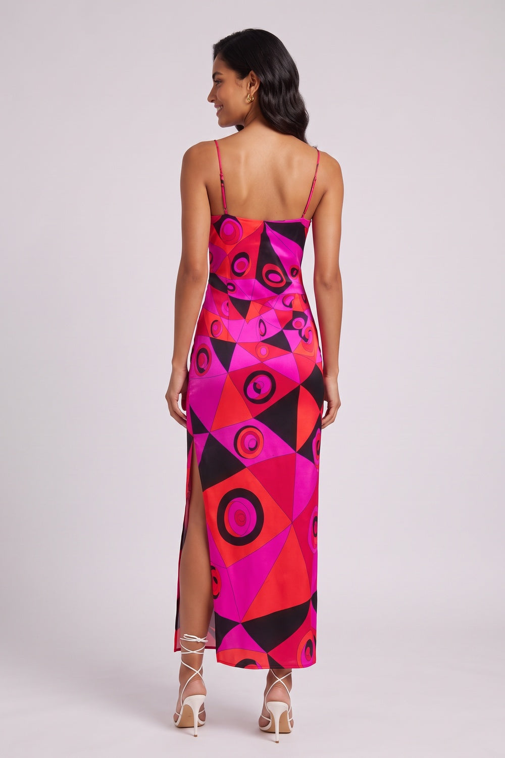10db6e59e44ce4dd HOT PINK SATIN COLUMN SLIP DRESS - FORMAL EVENING