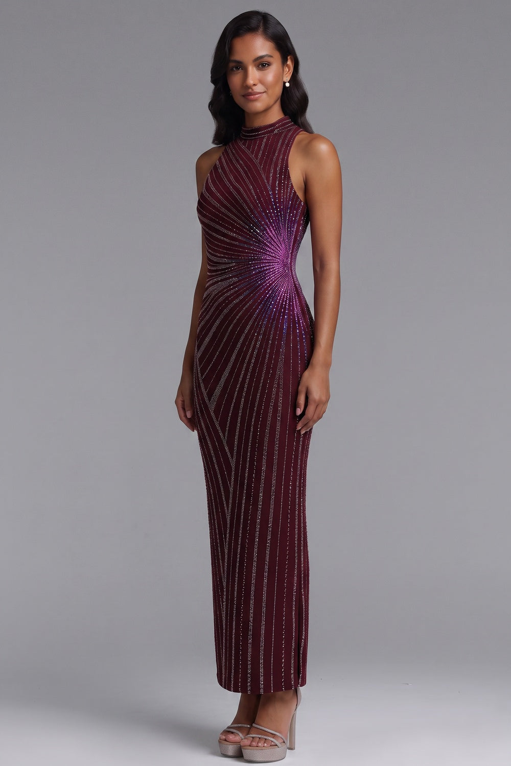 10e7772ed44acb79 BURGUNDY CREPE COLUMN GOWN – FORMAL EVENING MAXI