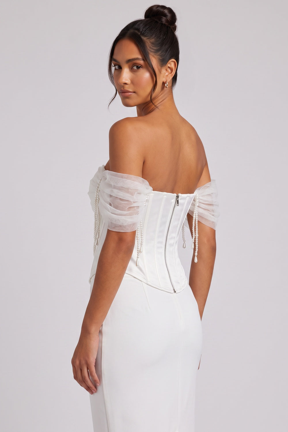 12113457a67d0d35 SATIN CORSET TOP – PEARL OFF-SHOULDER BRIDAL