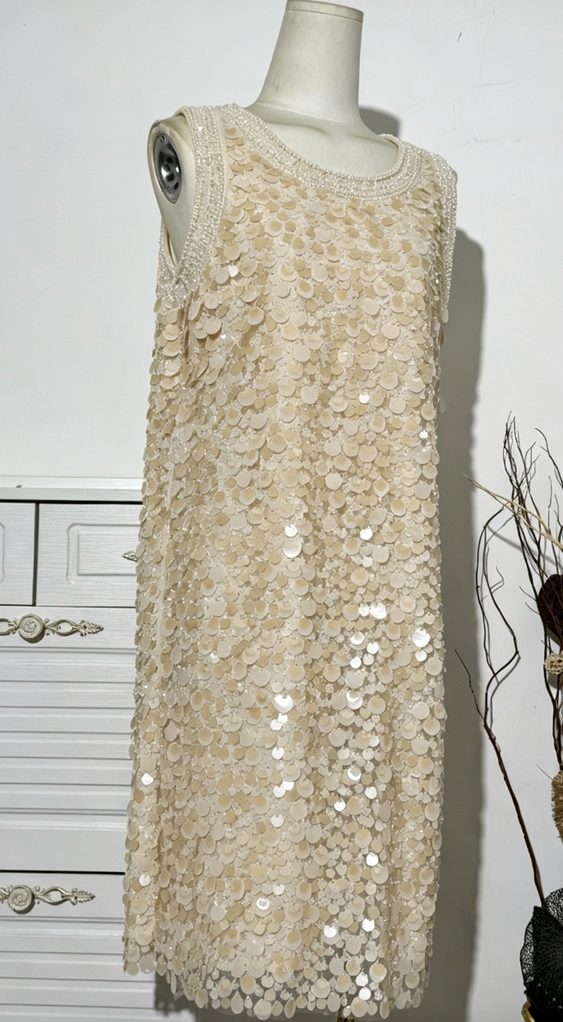 13f3d9c32b604252b0736ff19628a1ee CREAM SEQUIN MESH SHIFT DRESS – PARTY COCKTAIL