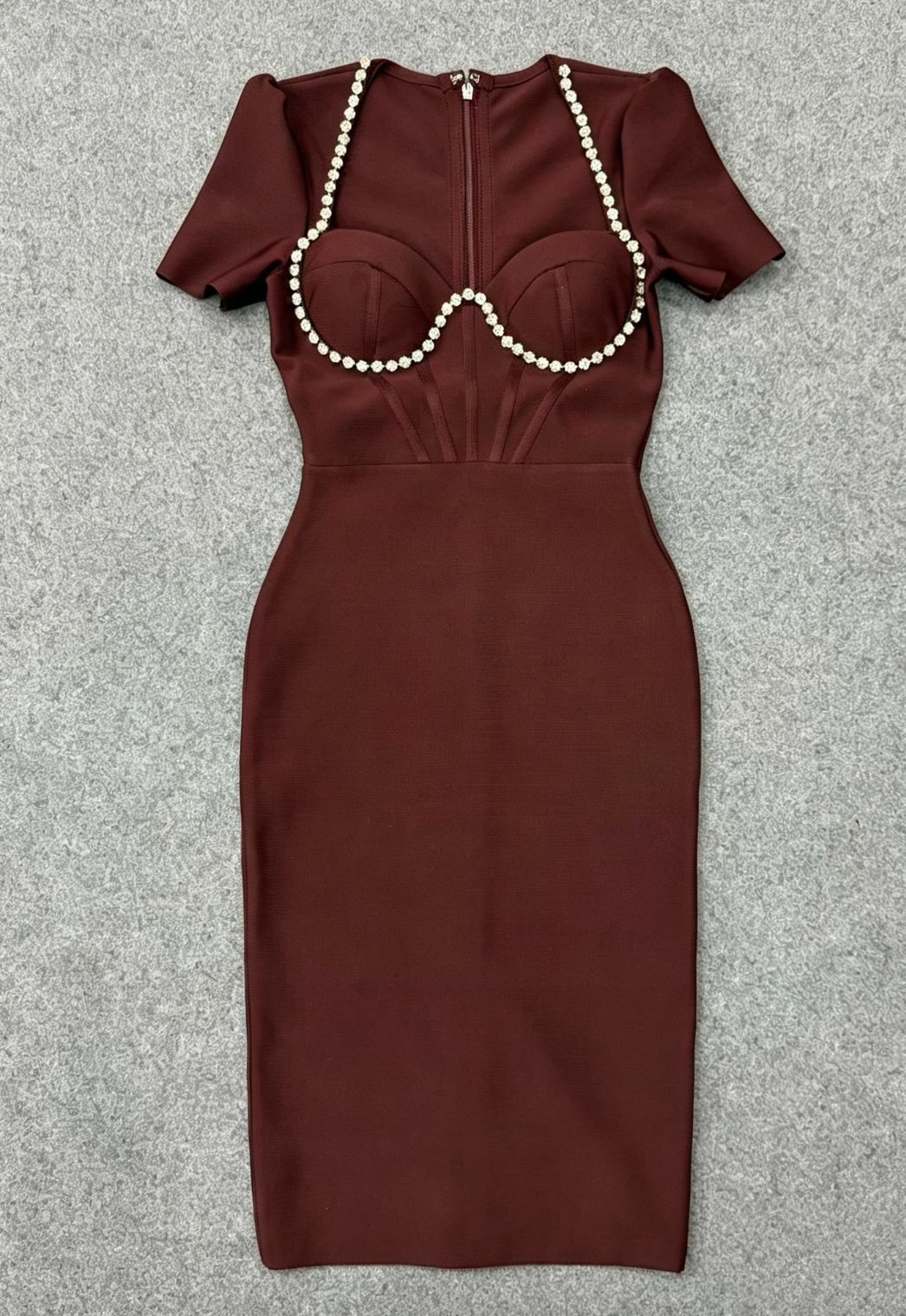 BURGUNDY BANDAGE BODYCON SHEATH DRESS