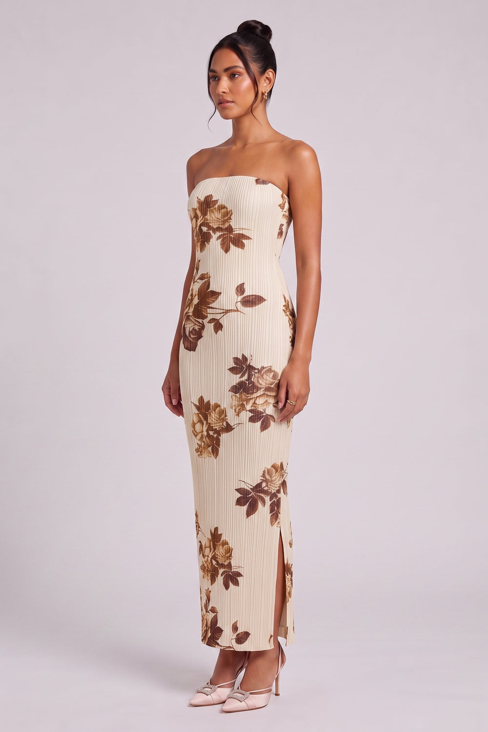 17159310e57ed3fb CREAM PLISSÉ KNIT MAXI DRESS FORMAL