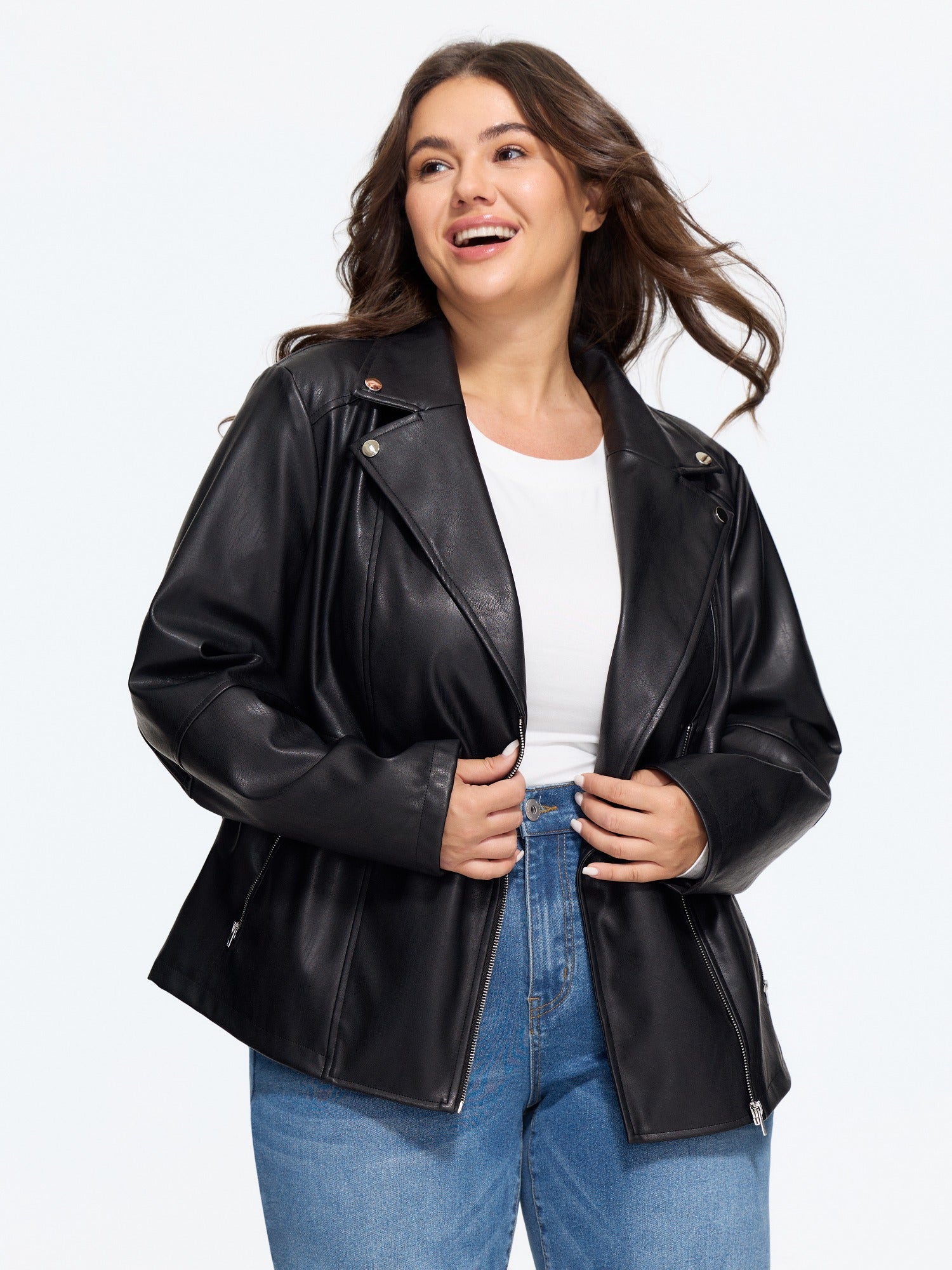 1788341878524_e30199 ASYMMETRIC ZIP BIKER JACKET - LAPEL COLLAR STREET STYLE