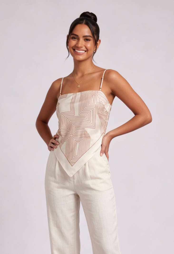 1ab593bbbcad8c5a2d1afb23ce4cc800 CREAM SATIN HANKERCHIEF CAMI TOP - PARTY