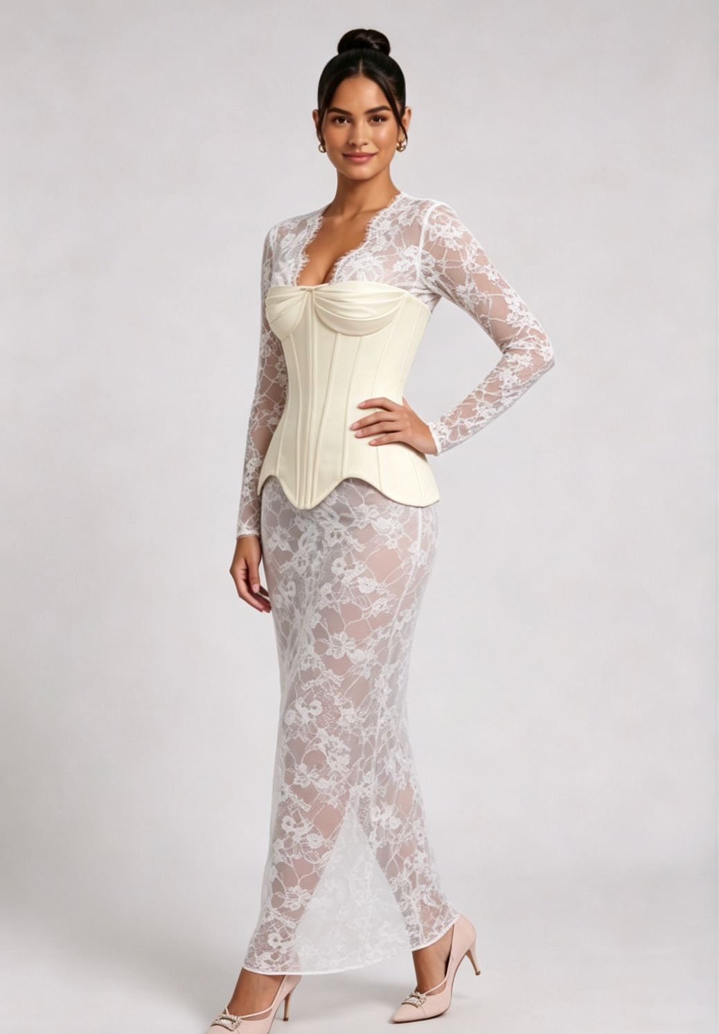 1b6a75ef499d3f27cf5244e15274d097 WHITE SHEER LACE CORSET MAXI DRESS WEDDING GUEST
