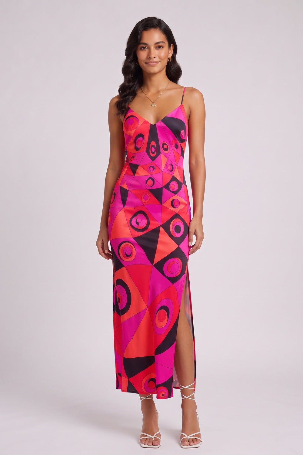 1bd56d051668f2cb HOT PINK SATIN COLUMN SLIP DRESS - FORMAL EVENING