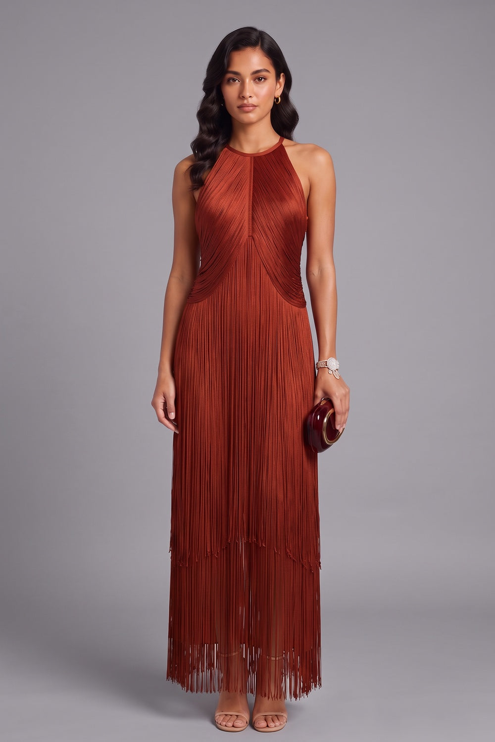 1eb4bc14546ffa46 RUST FRINGE COLUMN DRESS – BOHO WEDDING GUEST STYLE