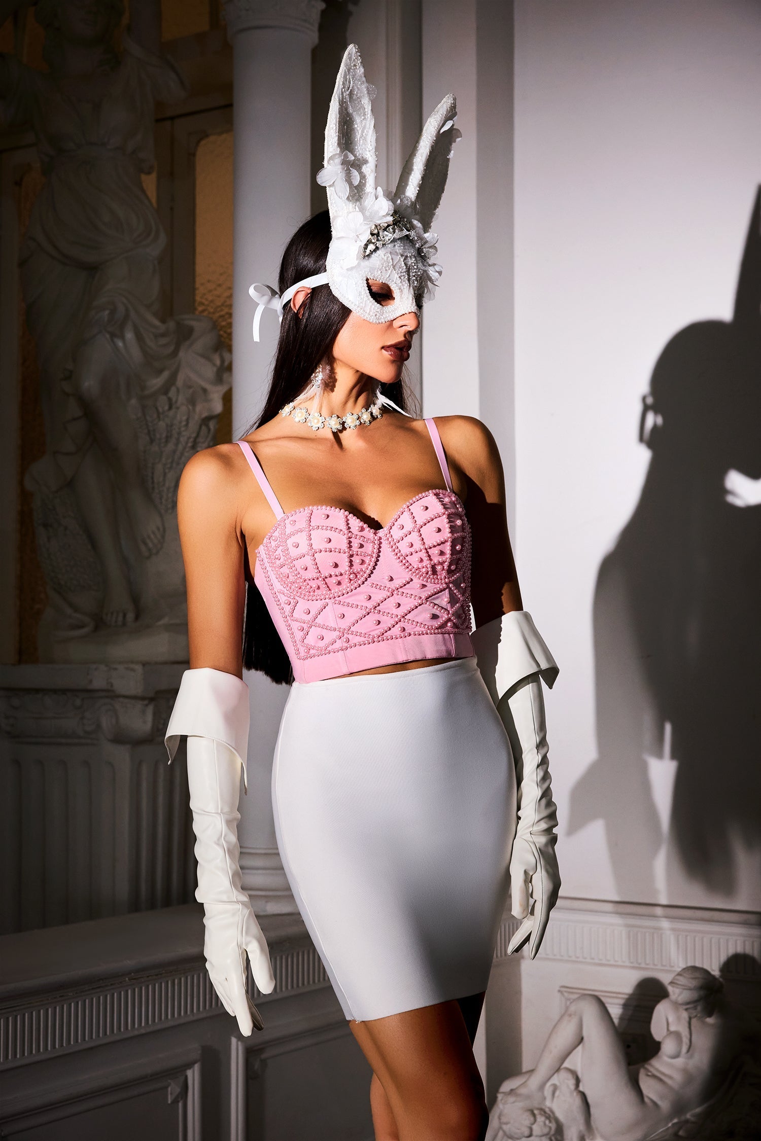 2024-9-11-3663 YENEY PINK BUCKLED PEARL TOP - PARTY & EVENING