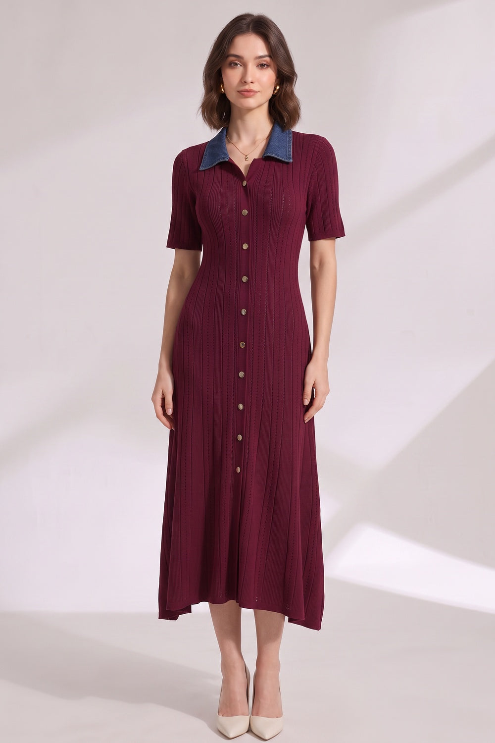21ef75fa1588374b BURGUNDY RIBBED KNIT A-LINE DRESS - FALL WEDDING GUEST