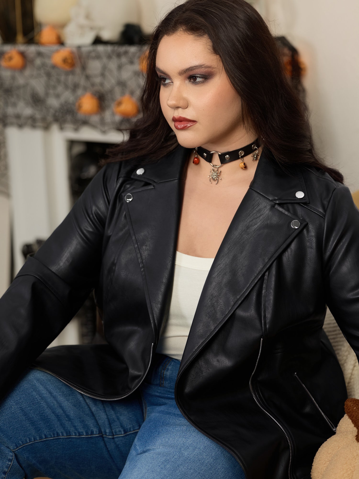 238643692_rw ASYMMETRIC ZIP BIKER JACKET - LAPEL COLLAR STREET STYLE