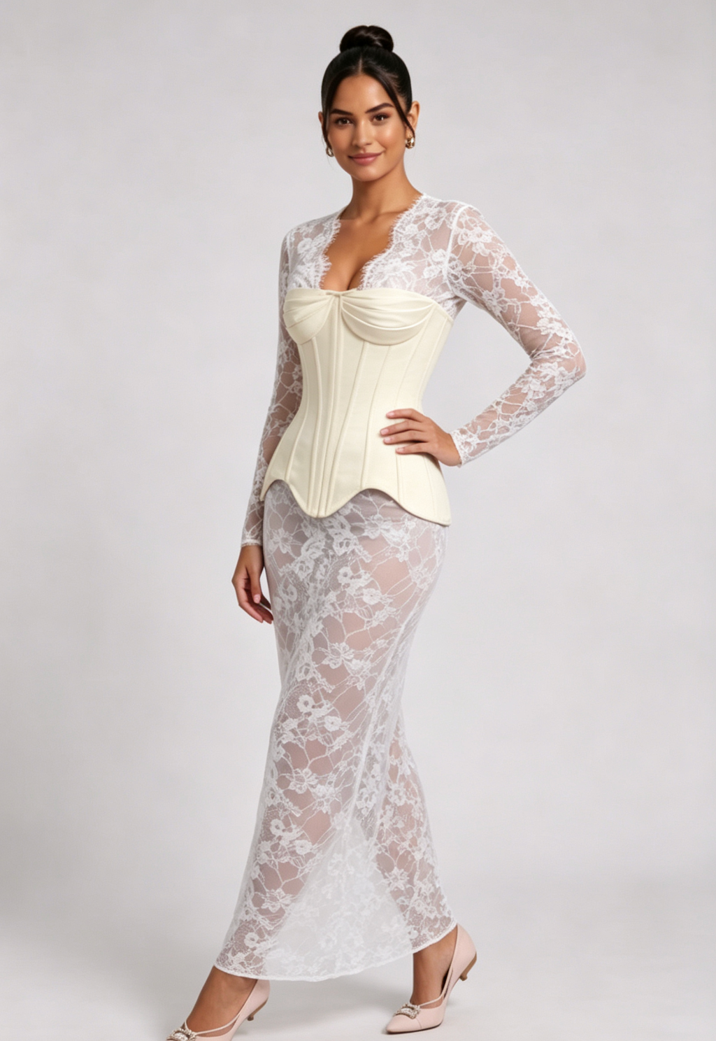 2459d3d210830896d4c97a5c91ca7a74 WHITE SHEER LACE CORSET MAXI DRESS WEDDING GUEST