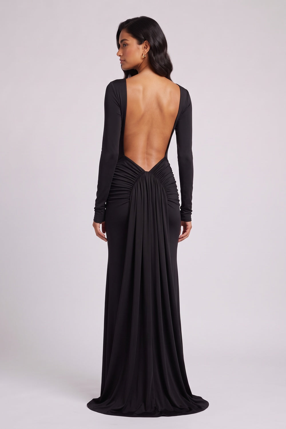 251da5f115a8e27c BLACK STRETCH JERSEY COLUMN GOWN – FORMAL EVENING