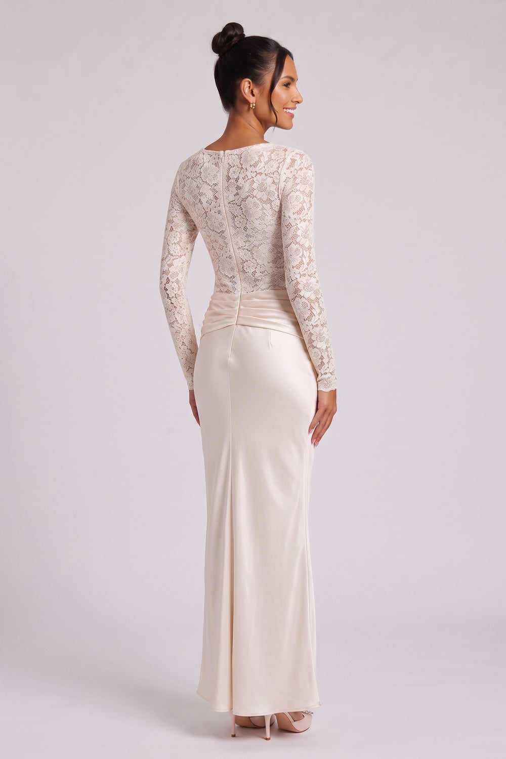 25dba66731828027 CREAM FLORAL LACE COLUMN GOWN | WEDDING