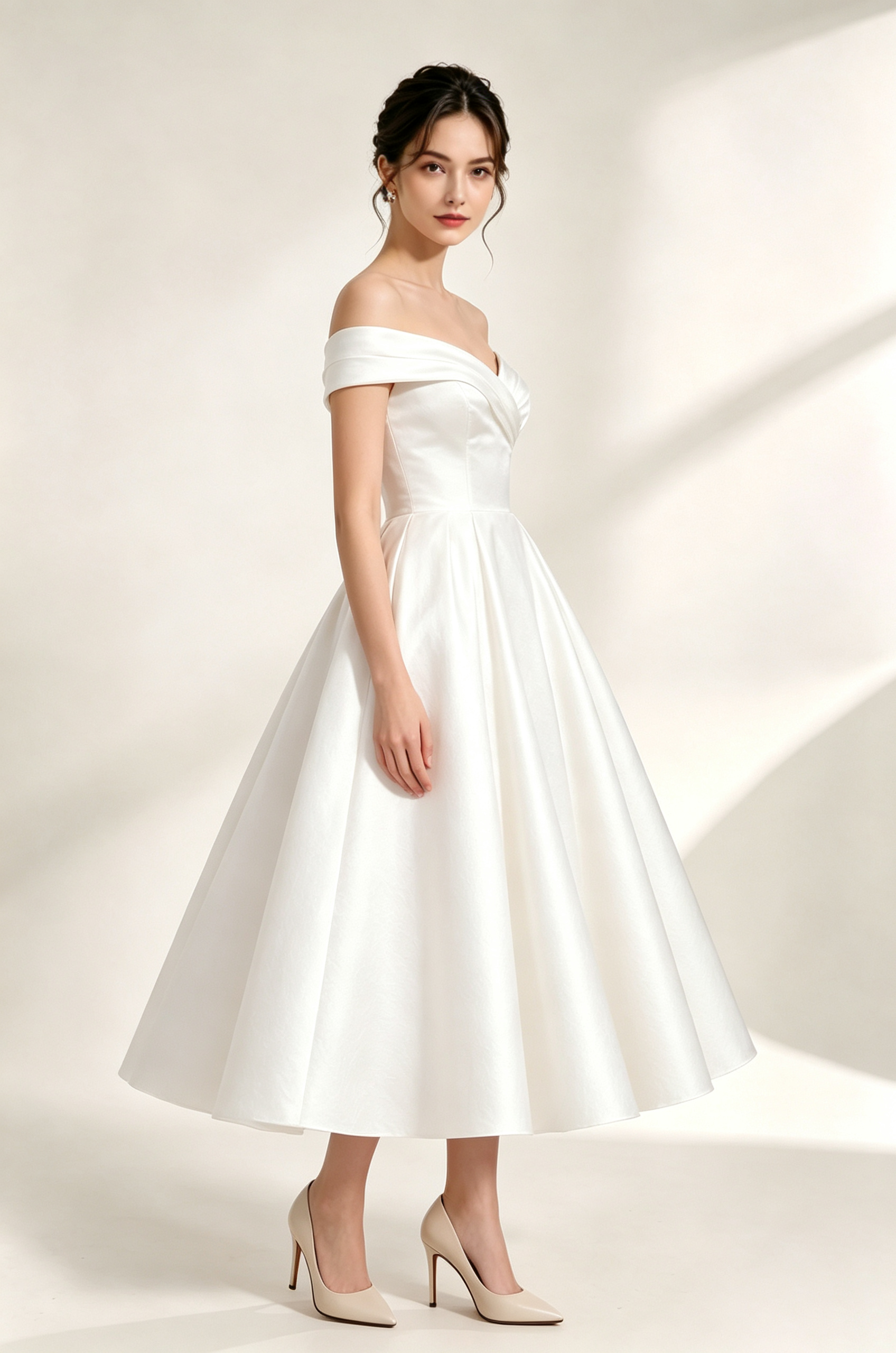 26 MINIMALIST OFF-SHOULDER MIDI DRESS - OFF-WHITE