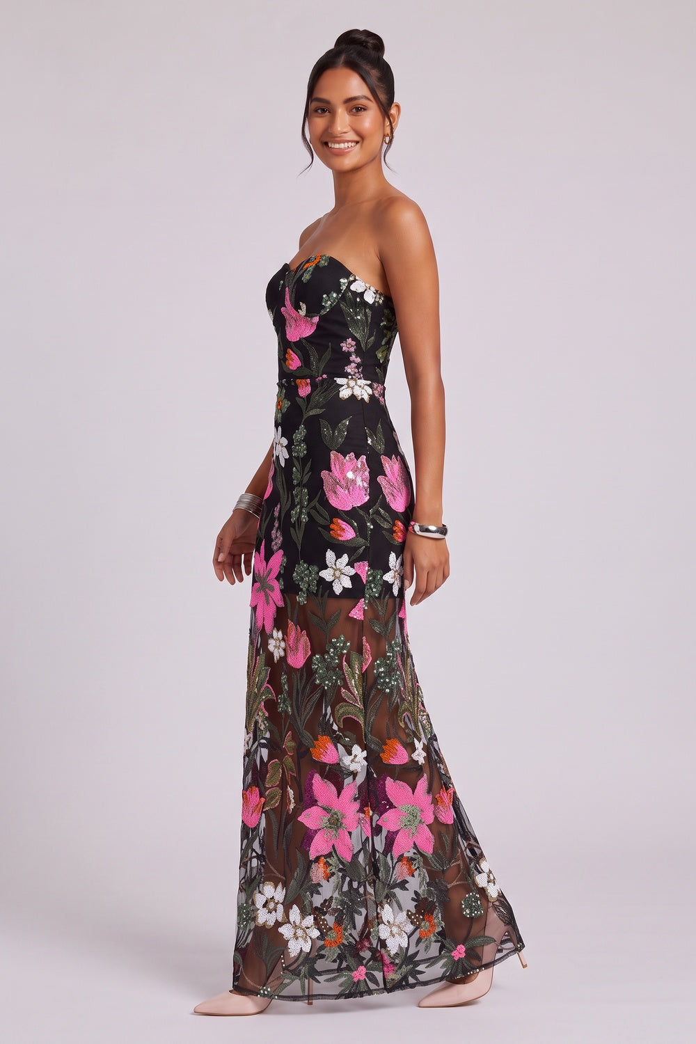 28286868153782d7 BLACK FLORAL EMBROIDERED MESH MAXI DRESS FOR EVENING