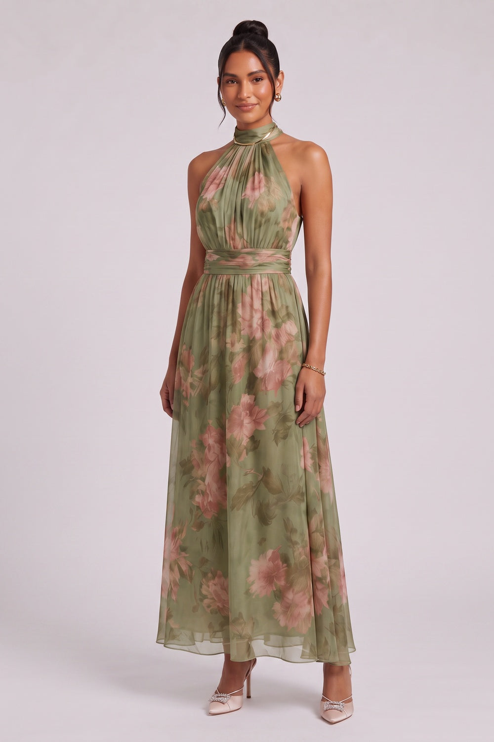 OLIVE GREEN CHIFFON A-LINE DRESS – WEDDING GUEST