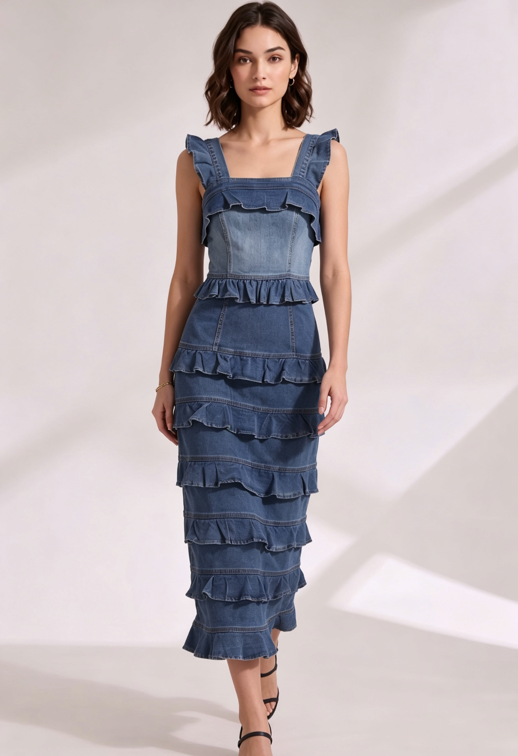 29b8d937a0598ff61181955617201664 MEDIUM BLUE DENIM SHEATH DRESS CASUAL DAY OUT
