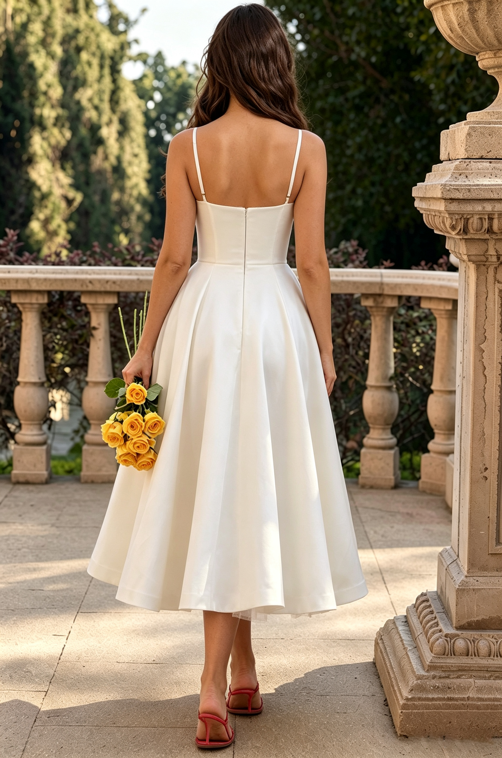 2_216db39d-4438-4202-af51-bb2d02f463e3 IVORY SATIN MIDI FIT-AND-FLARE WEDDING GUEST DRESS