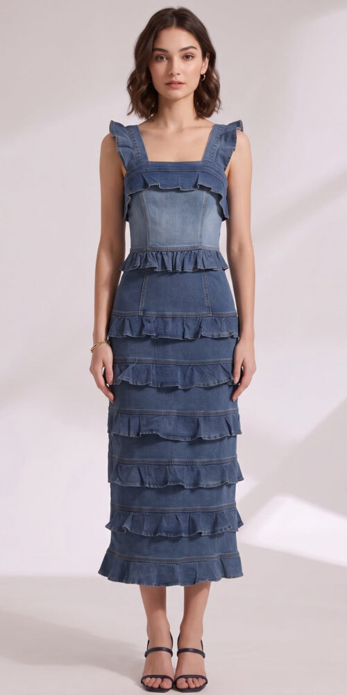 2a37ae94e4e56bd7 MEDIUM BLUE DENIM SHEATH DRESS CASUAL DAY OUT