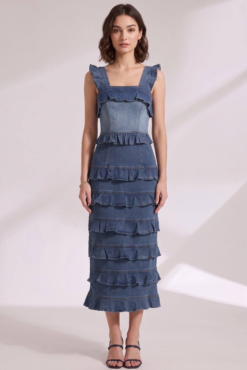 2a37ae94e4e56bd7 MEDIUM BLUE DENIM SHEATH DRESS CASUAL DAY OUT