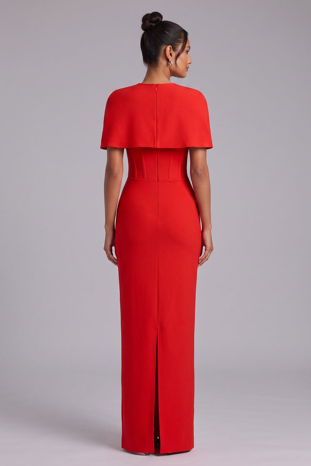 2bd3a78cc277d1db RED CREPE COLUMN MAXI DRESS CAPELET EVENING