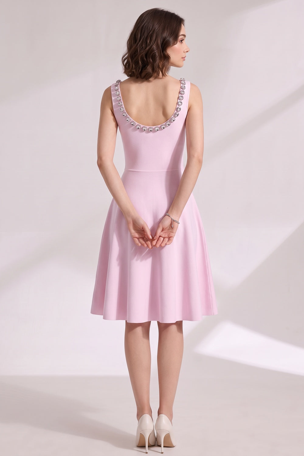 2bf3d8a94140705d LIGHT PINK FIT-AND-FLARE KNIT DRESS FOR WEDDINGS