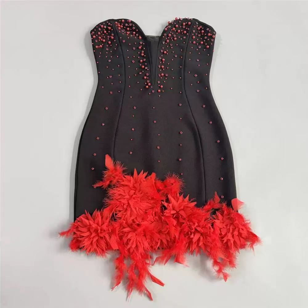 30cf0a7c01808eb12aa16523a8047a6b BLACK FEATHER TRIM BODYCON MINI DRESS – PARTY