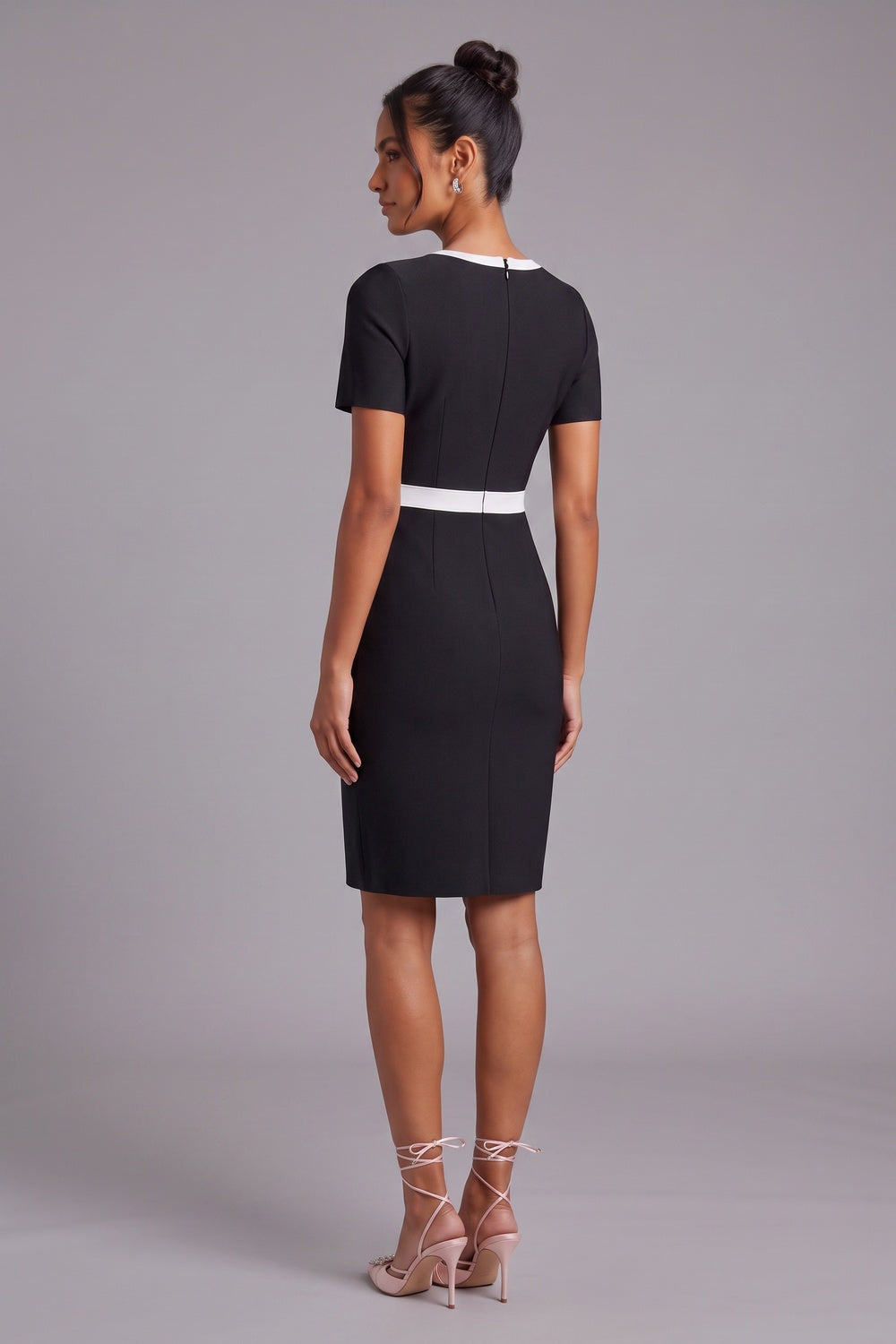 BLACK SHEATH DRESS WHITE PANEL WORK OFFICE