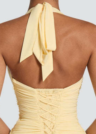 PASTEL YELLOW A-LINE MAXI DRESS | WEDDING GUEST