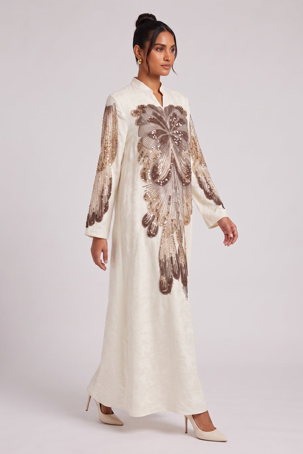 3554ba93b9884bab CREAM A-LINE KAFTAN DRESS – TEXTURED CREPE SILK