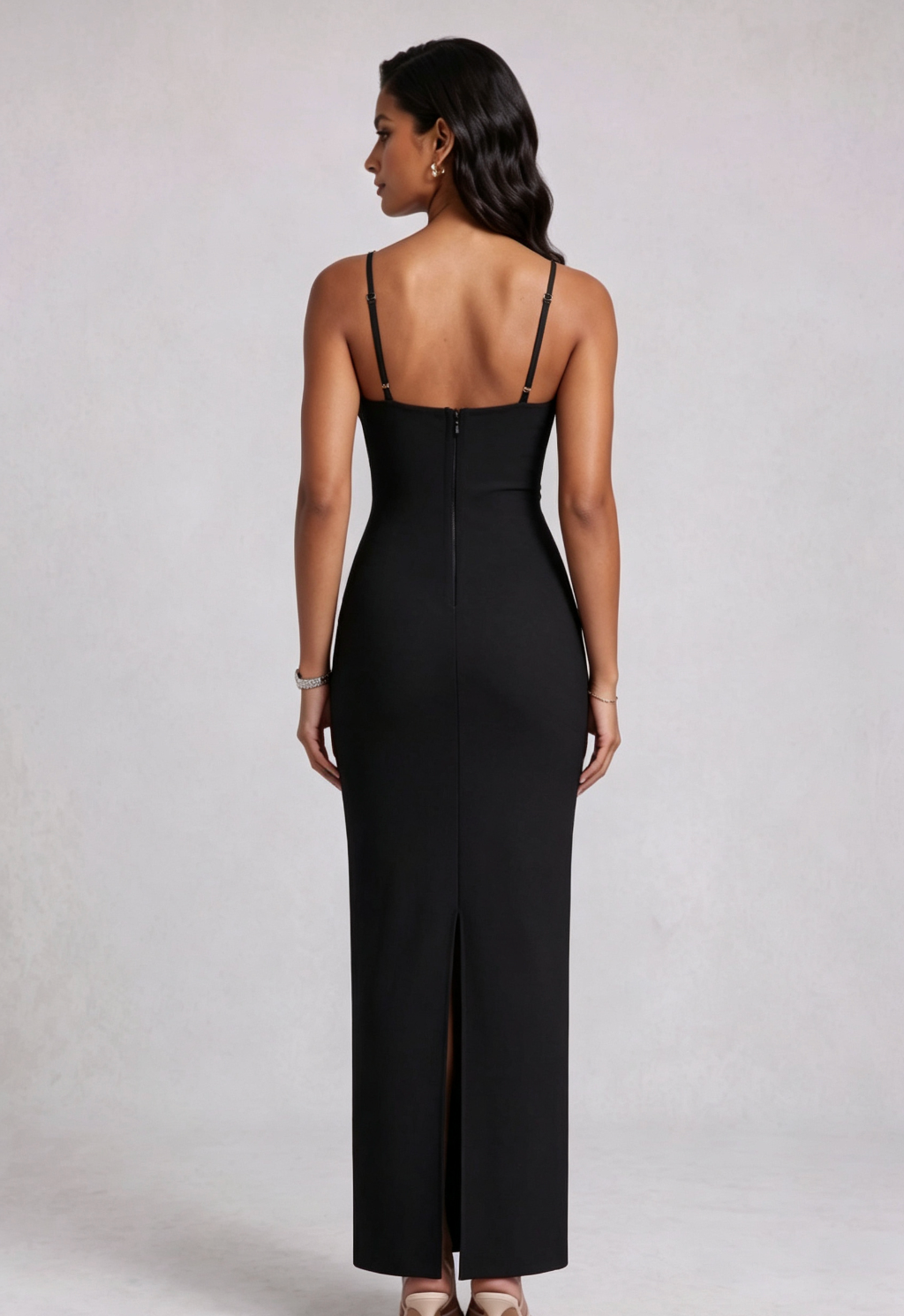 36822d8db70615aee3495956b0cdecd8 BLACK CRYSTAL COLUMN EVENING GOWN – STRETCH KNIT