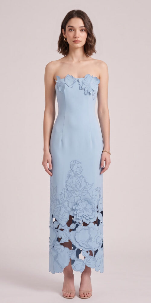 LIGHT BLUE CREPE COLUMN DRESS – FORMAL & WEDDING GUEST