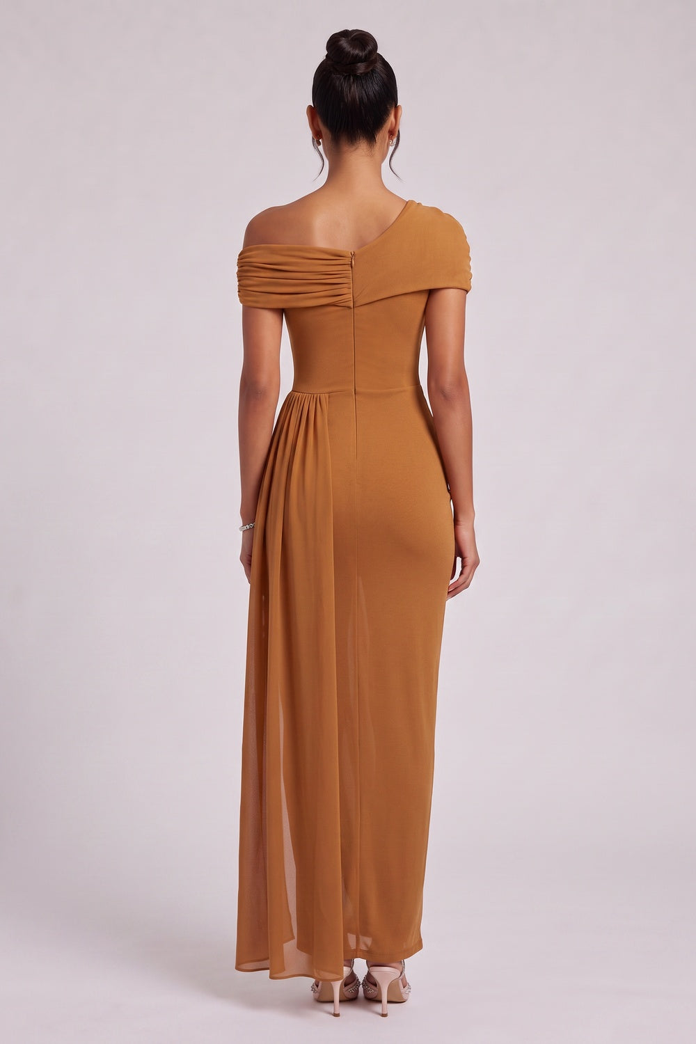 3c65e3c27b84919c OCHRE SHEATH DRESS DRAPED OVERLAY WORK COCKTAIL