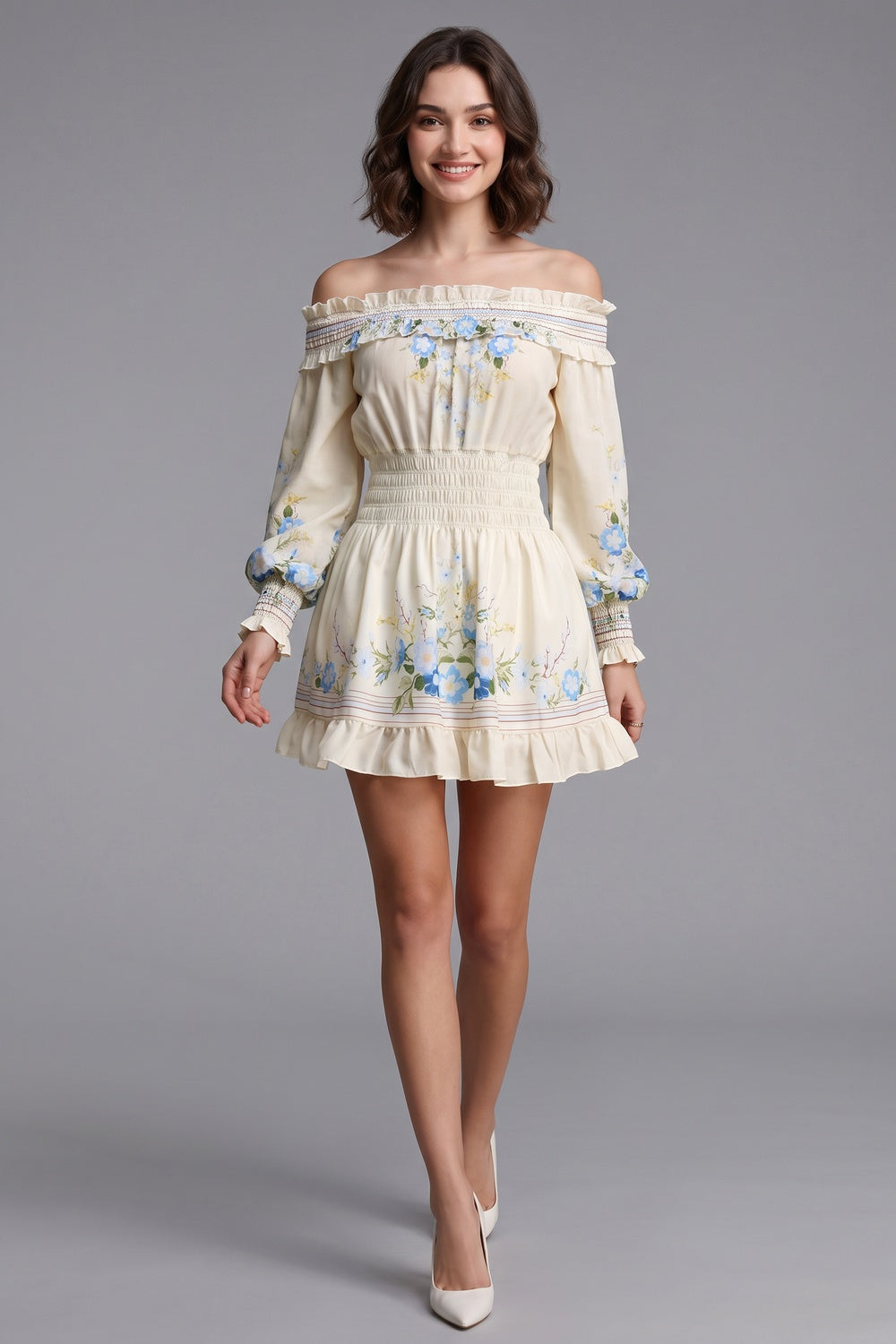 3e58542a08d4969a CREAM FIT-AND-FLARE CREPE DRESS – WEDDING GUEST