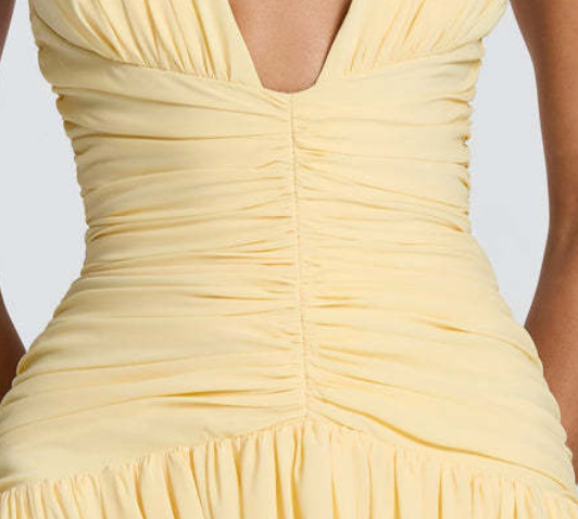 PASTEL YELLOW A-LINE MAXI DRESS | WEDDING GUEST