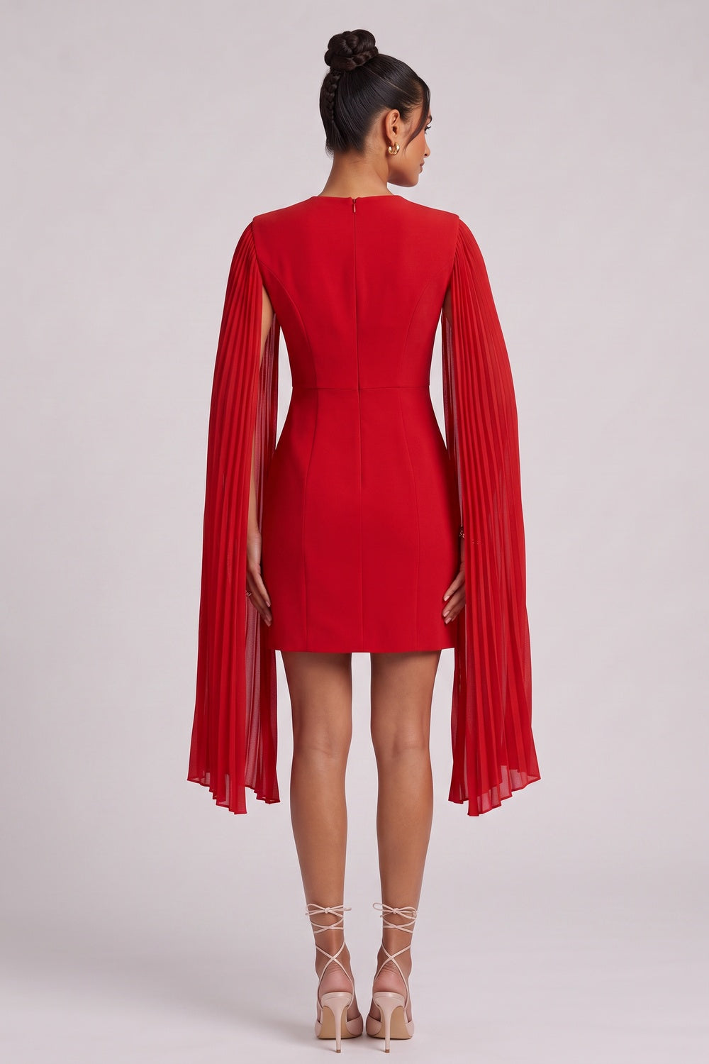 3ec115c8633fb1f5 RED CREPE SHEATH DRESS CAPE SLEEVES COCKTAIL