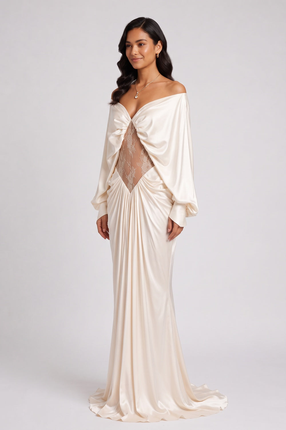 CHAMPAGNE SATIN COLUMN GOWN | FORMAL EVENING DRESS