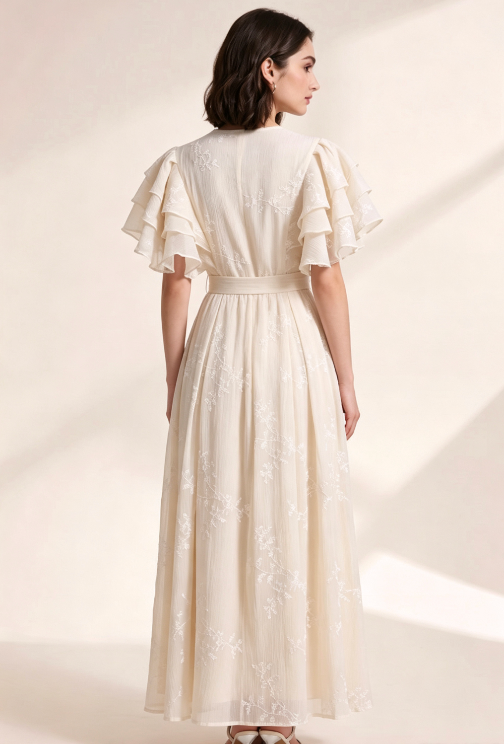 400ada66b516c0765475914eea96ee09 CREAM CHIFFON A-LINE WRAP DRESS – WEDDING GUEST