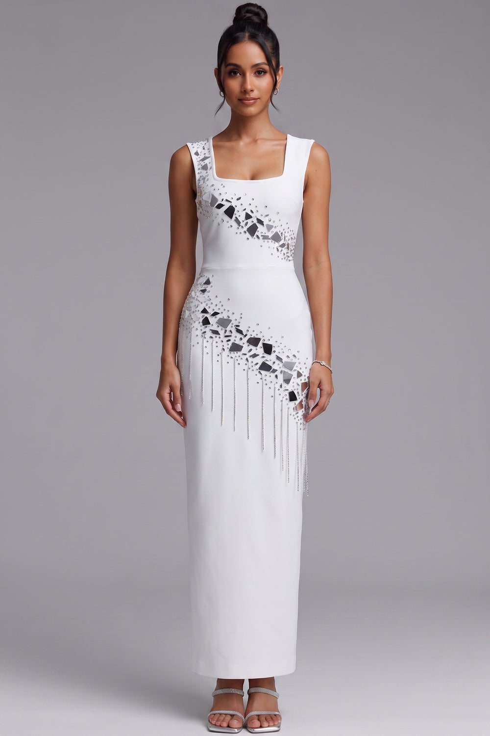 40185c888e6a238e WHITE RHINESTONE COLUMN MAXI DRESS – FORMAL