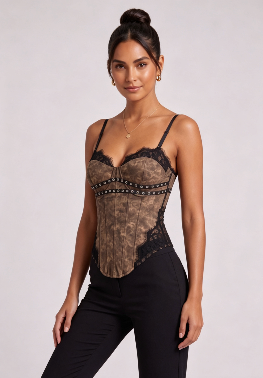 42e5d66c4d366361fa35786abbb93948 BROWN LACE BUSTIER CORSET TOP - STRUCTURED PARTY STYLE