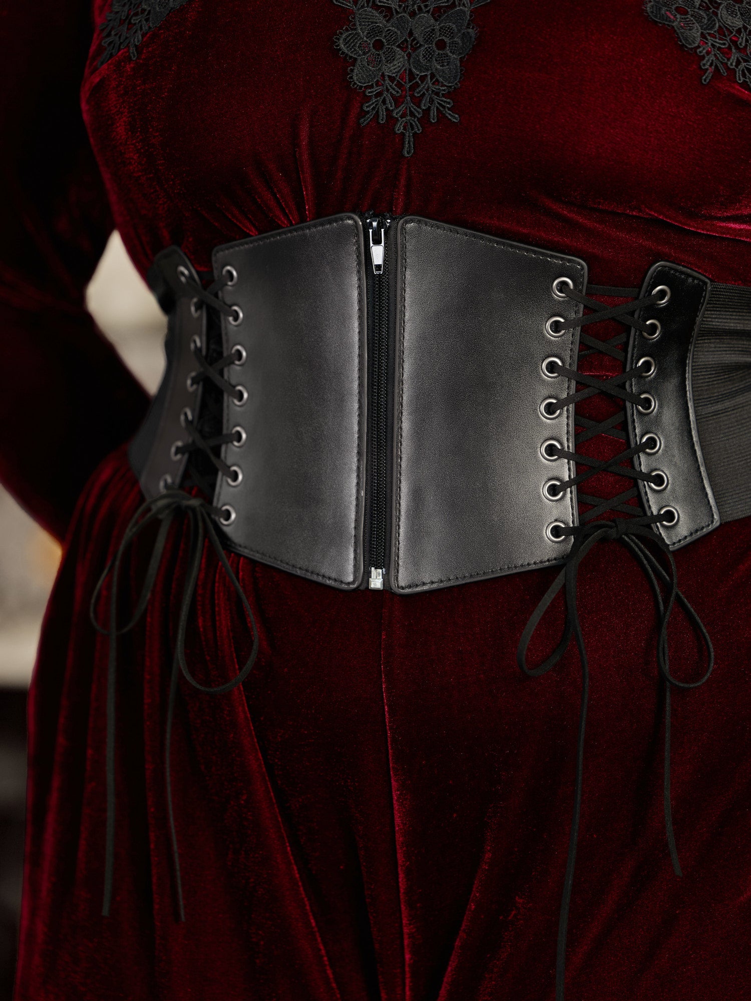 447590322_hc FAUX LEATHER LACE-UP CORSET BELT - ZIPPER, PARTY