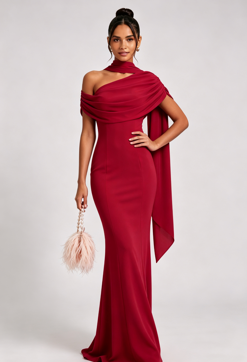 DEEP RED CREPE COLUMN GOWN | FORMAL EVENING
